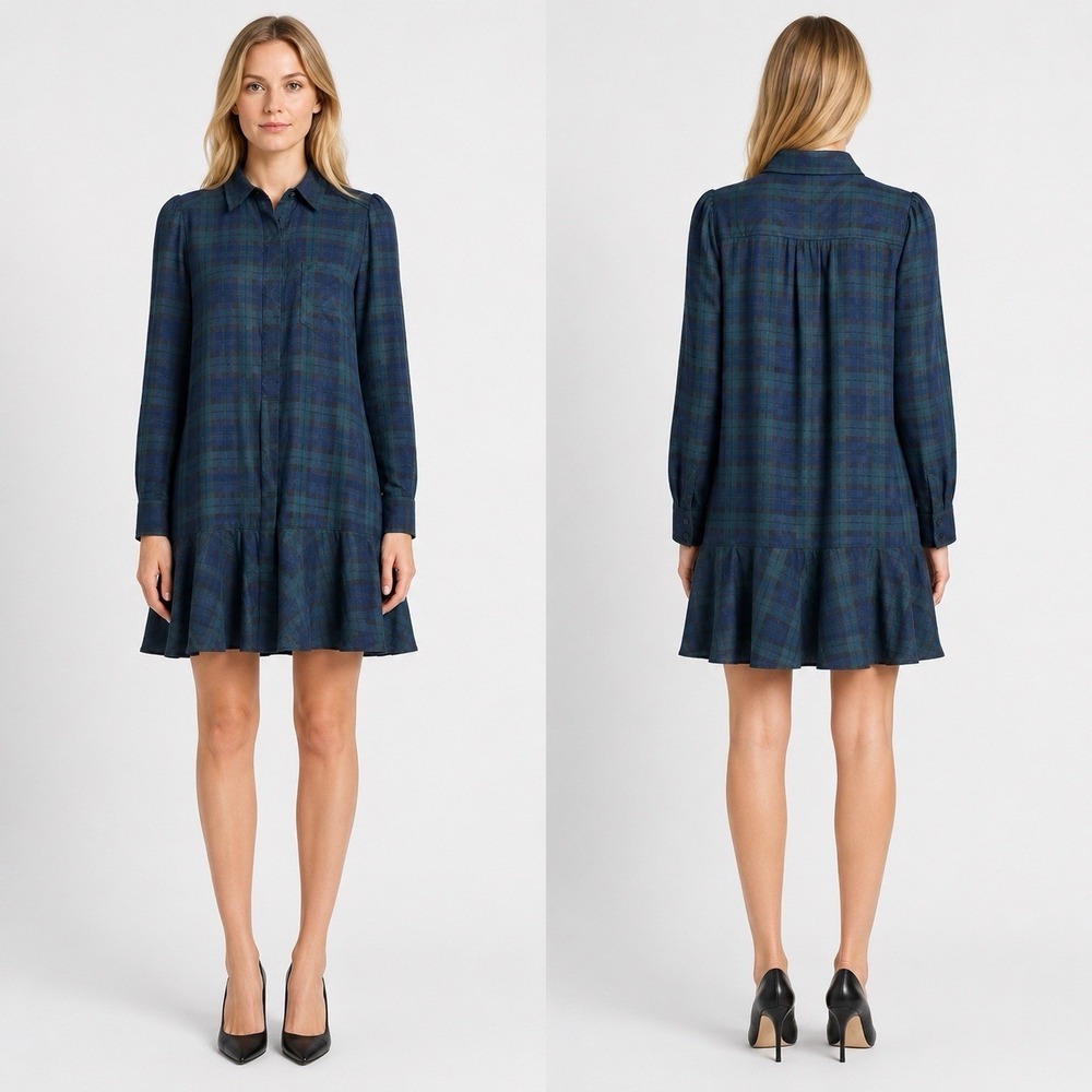 Tuckernuck Blackwatch Plaid Callahan Shirt Dress Tartan Navy Green Medium NWT
